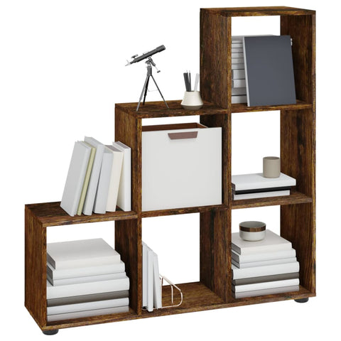 vidaXL Staircase Bookcase Smoked Oak 107 cm Engineered Wood