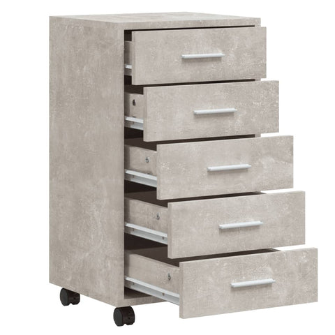 vidaXL Drawer Cabinet with Castors Concrete Grey Engineered Wood