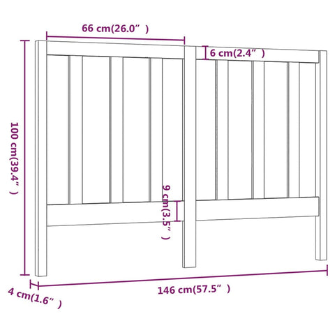 vidaXL Bed Headboard White 146x4x100 cm Solid Wood Pine
