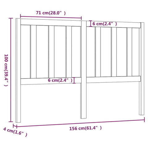 vidaXL Bed Headboard White 156x4x100 cm Solid Wood Pine