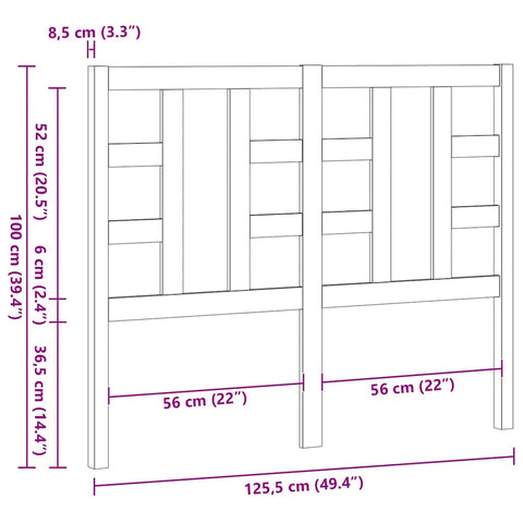 vidaXL Bed Headboard 126x4x100 cm Solid Wood Pine