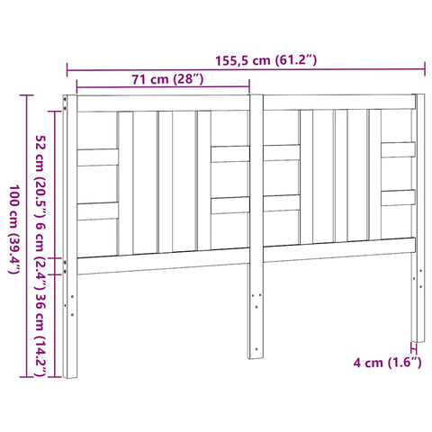 vidaXL Bed Headboard 146x4x100 cm Solid Wood Pine