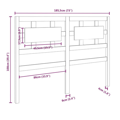 vidaXL Bed Headboard White 185.5x4x100 cm Solid Wood Pine