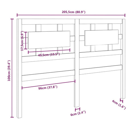 vidaXL Bed Headboard White 205.5x4x100 cm Solid Wood Pine