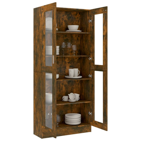 vidaXL Vitrine Cabinet Smoked Oak 82.5x30.5x185.5 cm Engineered Wood