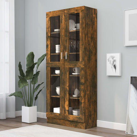 vidaXL Vitrine Cabinet Smoked Oak 82.5x30.5x185.5 cm Engineered Wood