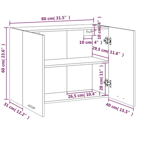 vidaXL Hanging Cabinet Smoked Oak 80x31x60 cm Engineered Wood