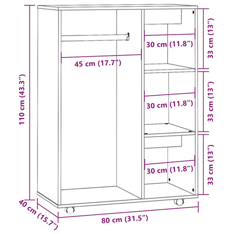vidaXL Wardrobe Brown Oak 80x40x110 cm Engineered Wood