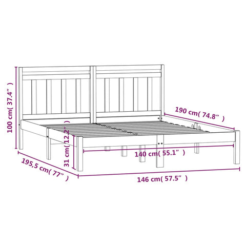3100573 vidaXL Bed Frame without Mattress Black Solid Wood 140x190 cm (810001+814098)