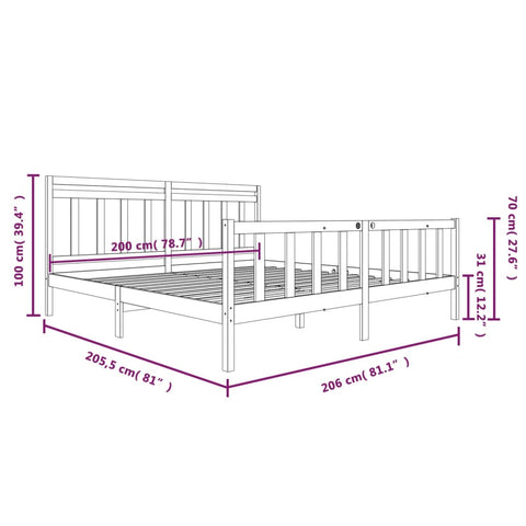 3100980 vidaXL Bed Frame without Mattress Grey Solid Wood 200x200 cm (810104+814116)