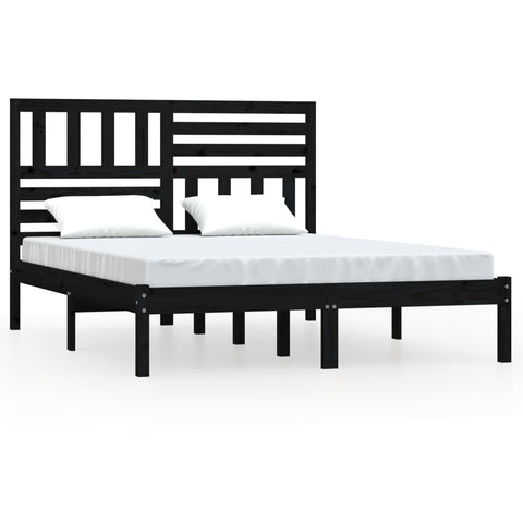 vidaXL Bed Frame without Mattress Black 150x200 cm King Size  Solid Wood Pine