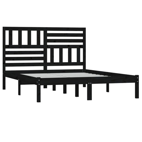 vidaXL Bed Frame without Mattress Black 150x200 cm King Size  Solid Wood Pine