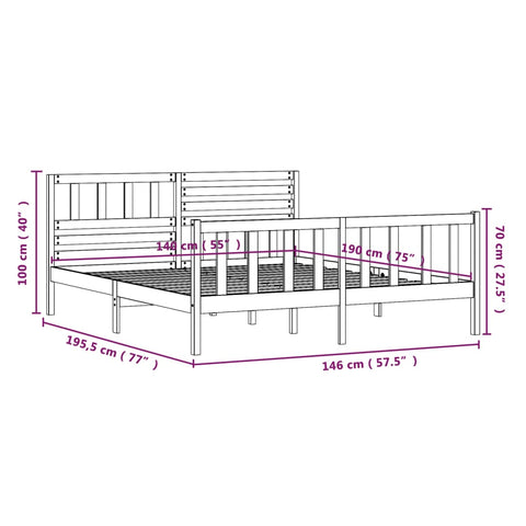 3101134 vidaXL Bed Frame without Mattress White Solid Wood 140x190 cm (810063+814145)