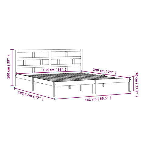 vidaXL Bed Frame without Mattress White Double Solid Wood