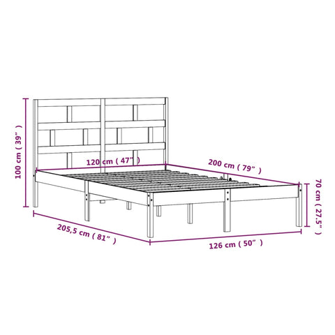 3101213 vidaXL Bed Frame without Mattress Solid Wood 120x200 cm (810012+814184)