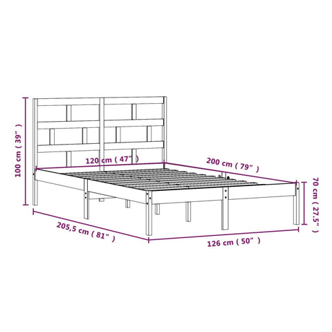 3101214 vidaXL Bed Frame without Mattress White Solid Wood 120x200 cm (810013+814185)
