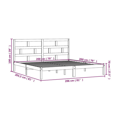 3101240 vidaXL Bed Frame without Mattress Grey Solid Wood Pine 200x200 cm (810039+814216)