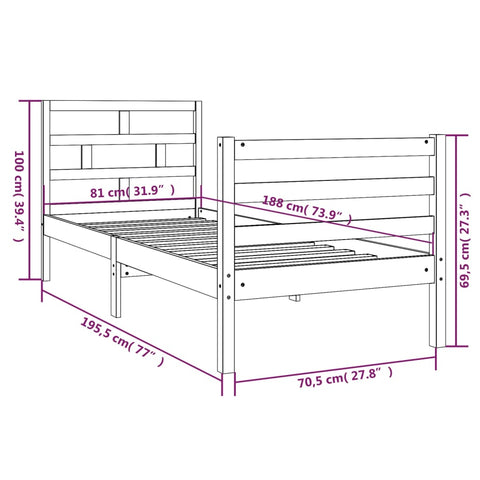 vidaXL Bed Frame without Mattress 75x190 cm Small Single Small Single Solid Wood