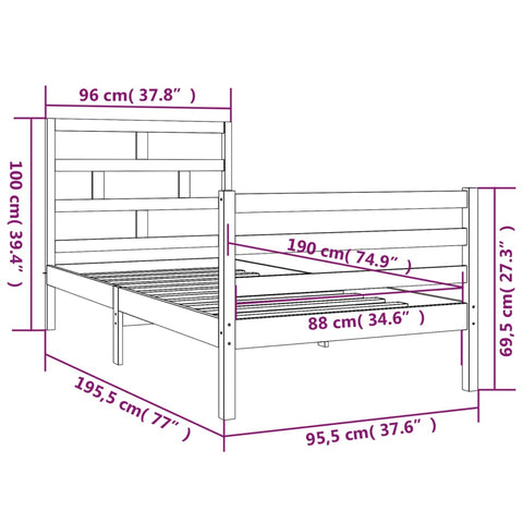 vidaXL Bed Frame without Mattress 90x190 cm Single Single Solid Wood