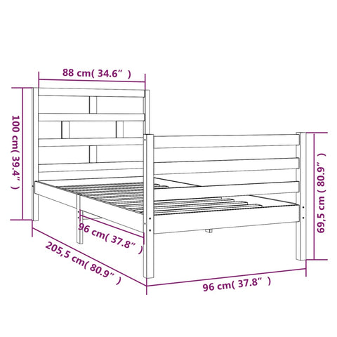 3101268 vidaXL Bed Frame without Mattress Solid Wood 90x200 cm (810415+814174)