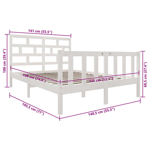 vidaXL Bed Frame without Mattress White Solid Wood Pine Double