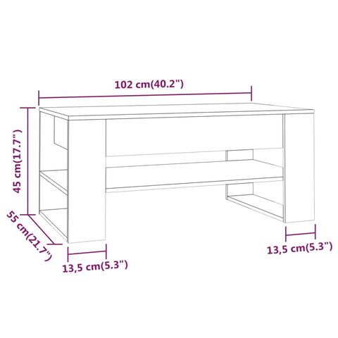 vidaXL Coffee Table Black 102x55x45 cm Engineered Wood