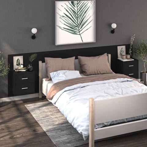 vidaXL Wall-mounted Bedside Cabinet Black