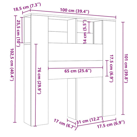 vidaXL Headboard Cabinet Black 100x18.5x102.5 cm