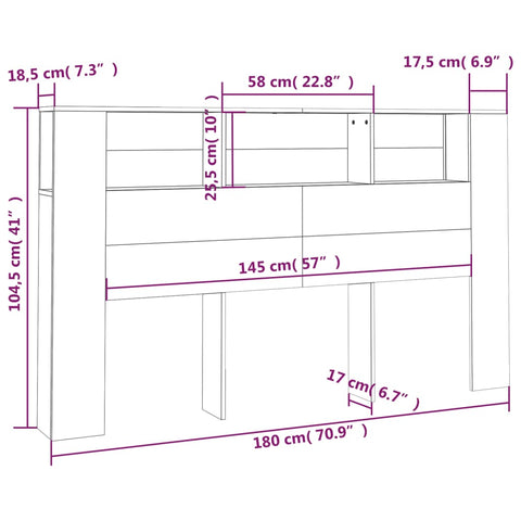 vidaXL Headboard Cabinet White 180x18.5x104.5 cm