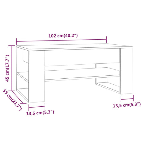 vidaXL Coffee Table Grey Sonoma 102x55x45 cm Engineered Wood