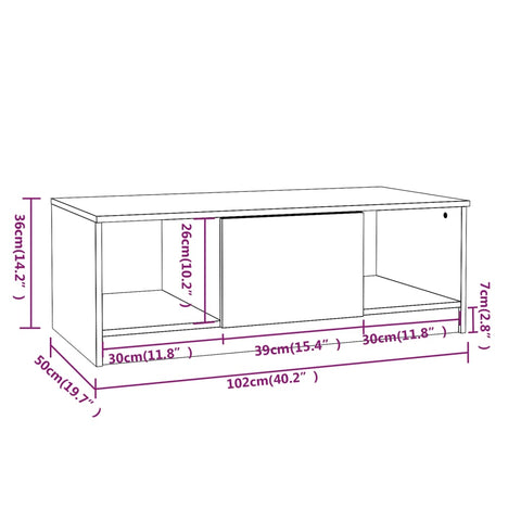 vidaXL Coffee Table Grey Sonoma 102x50x36 cm Engineered Wood