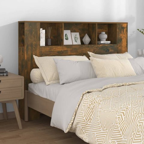 vidaXL Headboard Cabinet Smoked Oak 140x18.5x104.5 cm