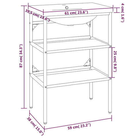 vidaXL Bathroom Washbasin Frame with Built-in Basin White Iron