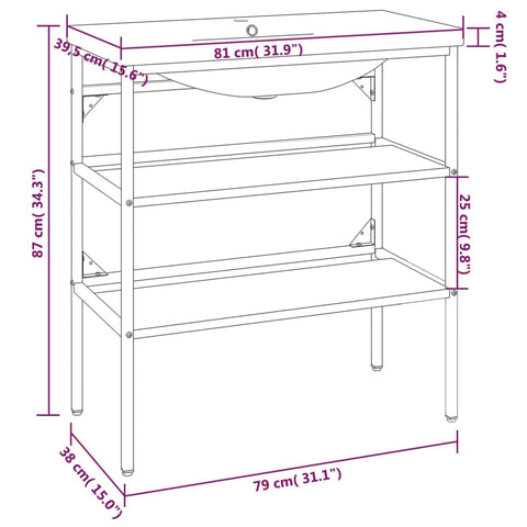 vidaXL Bathroom Washbasin Frame with Built-in Basin White Iron