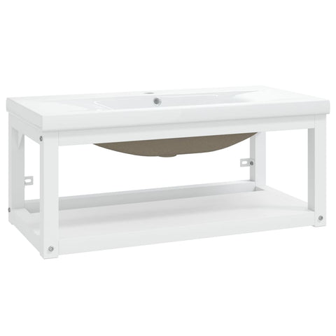 vidaXL Bathroom Washbasin Frame with Built-in Basin White Iron