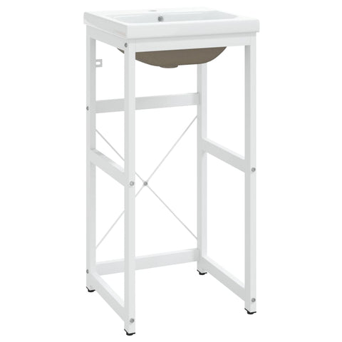 vidaXL Bathroom Washbasin Frame with Built-in Basin White Iron