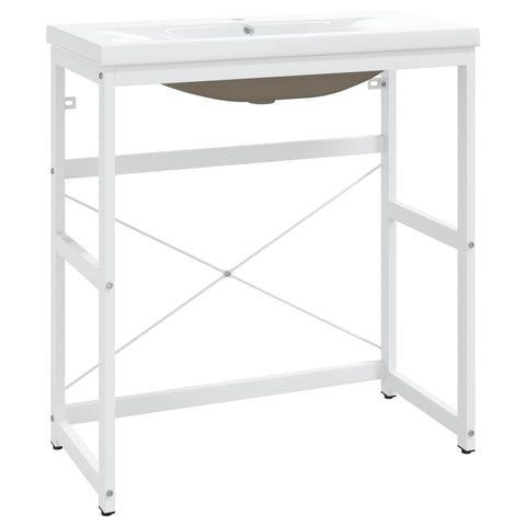 vidaXL Bathroom Washbasin Frame with Built-in Basin White Iron