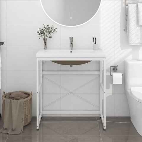vidaXL Bathroom Washbasin Frame with Built-in Basin White Iron