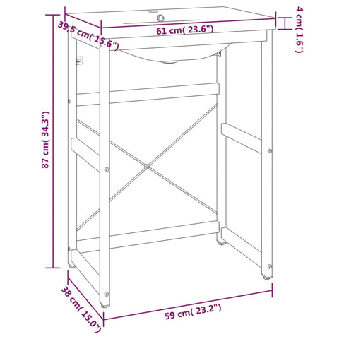 vidaXL Bathroom Washbasin Frame with Built-in Basin Black Iron