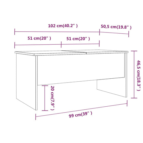 vidaXL Coffee Table White 102x50.5x46.5 cm Engineered Wood