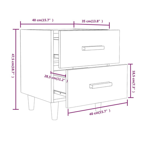 vidaXL Bed Cabinets 2 pcs White 40x35x47.5 cm