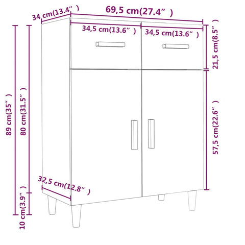 vidaXL Sideboard Sonoma Oak 69.5x34x90 cm Engineered Wood