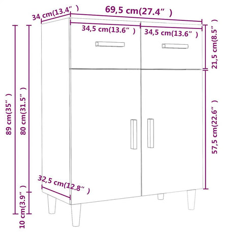 vidaXL Sideboard Smoked Oak 69.5x34x90 cm Engineered Wood