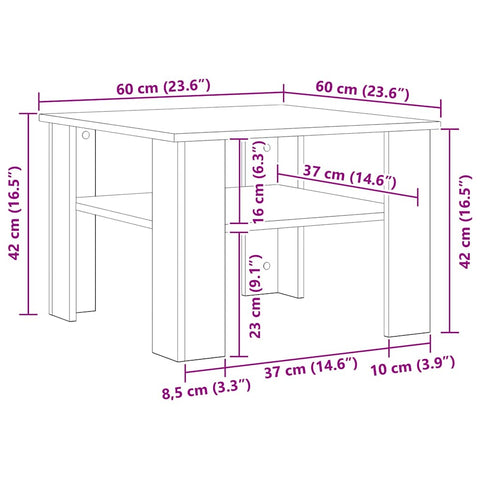 vidaXL Coffee Table Grey Sonoma 60x60x42 cm Engineered Wood
