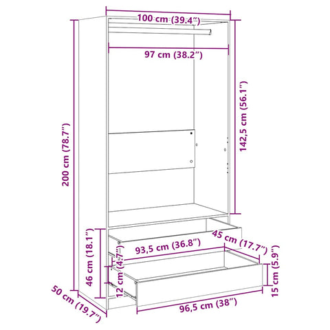 vidaXL Wardrobe Grey Sonoma 100x50x200 cm Engineered Wood