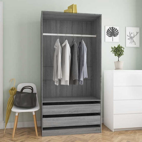 vidaXL Wardrobe Grey Sonoma 100x50x200 cm Engineered Wood