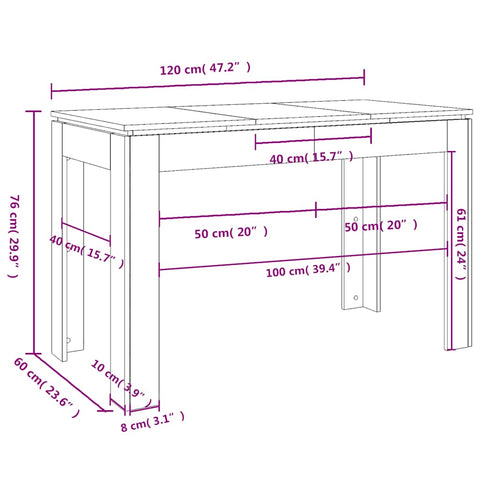 vidaXL Dining Table Smoked Oak 120x60x76 cm Engineered Wood