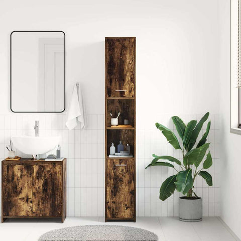 vidaXL Bathroom Cabinet Smoked Oak 30x30x183.5 cm Engineered Wood