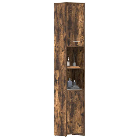 vidaXL Bathroom Cabinet Smoked Oak 30x30x183.5 cm Engineered Wood