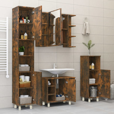 vidaXL Bathroom Cabinet Smoked Oak 30x30x95 cm Engineered Wood